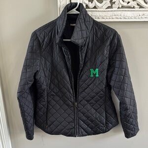 Green and Black Puffer Jacket with High Collar